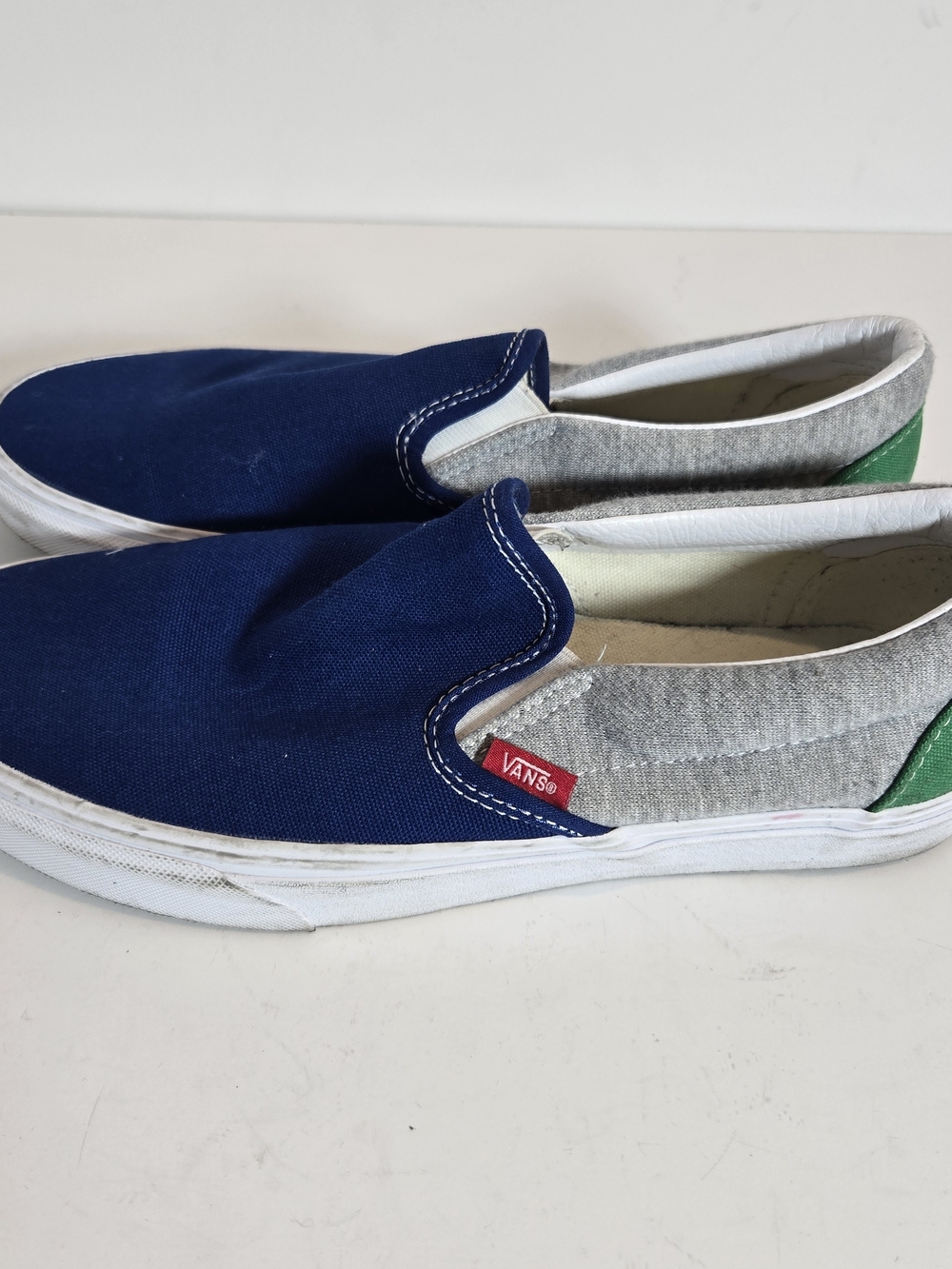 Vans Slip-On Canvas Sneakers in Navy, Gray & Green